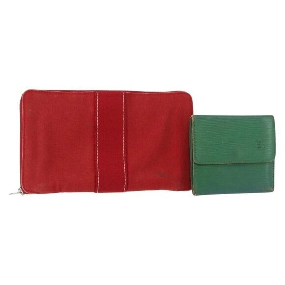 LOUIS VUITTON Hermes Epi Wallet Canvas 2 Set Red Green